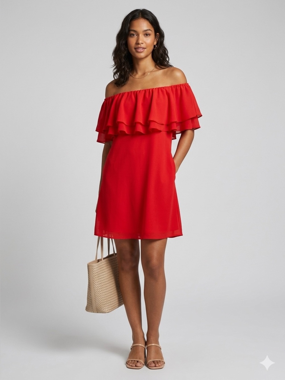 Topshop Red Off The Shoulder Ruffle Mini Dress Size US 10 10N26LRED